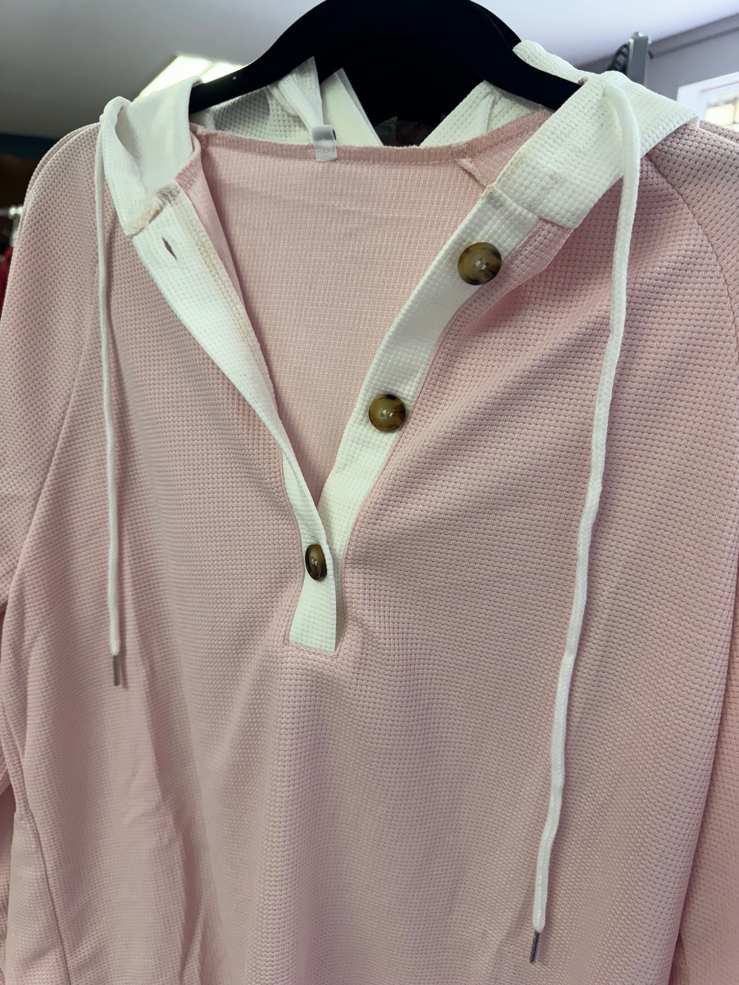 Pink Hoodie with Ivory Trim