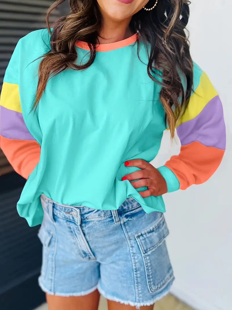 Vibrant Color Block Long Sleeve